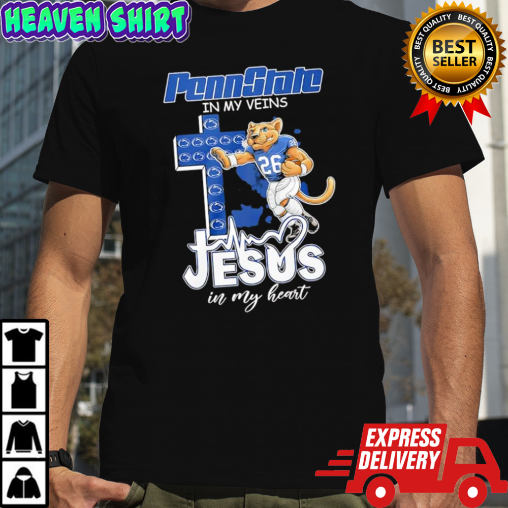 Penn State Nittany Lions in my veins Jesus in my heart lion mascot logo shirt