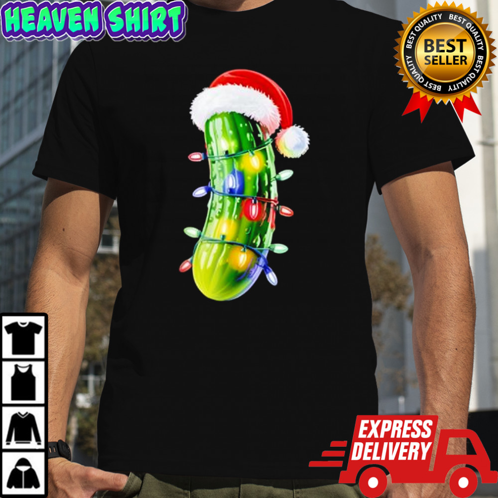 Pickle Santa hat Christmas Lights Xmas shirt