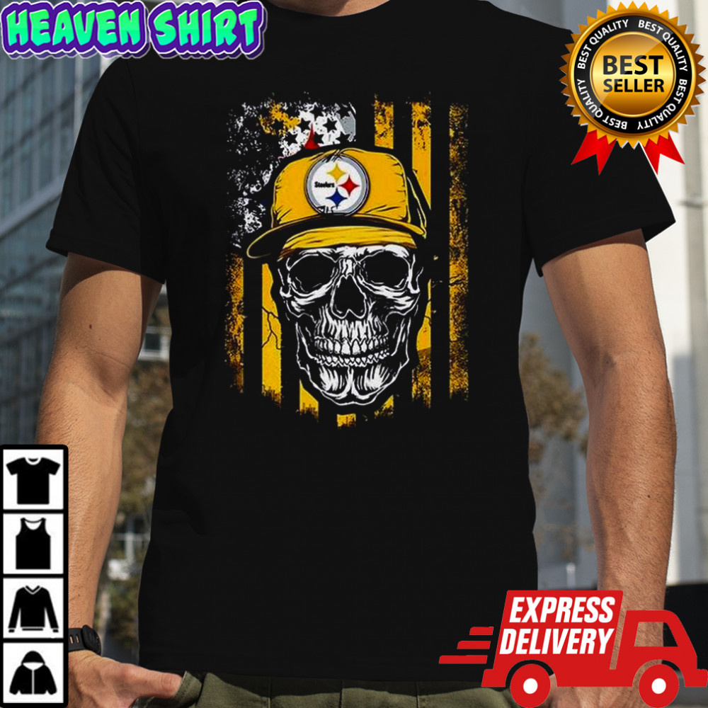 Pittsburgh Steelers NFL Skull American Flag Footaball Lover T-Shirt