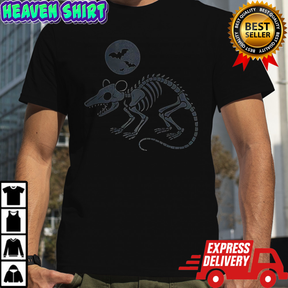 Playing Opossum skeleton under moon with bats Halloween shirt