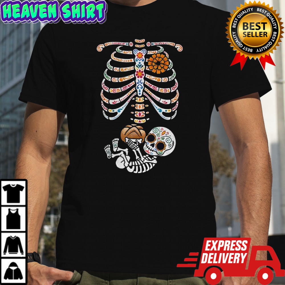 Pregnancy skeleton día de los muertos belly bump shirt