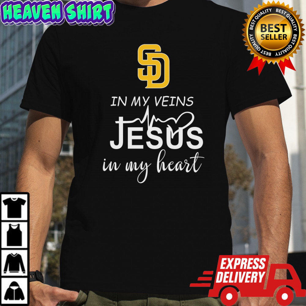 San Diego Padres Logo 2023 In My Veins Jesus In My Heart Shirt