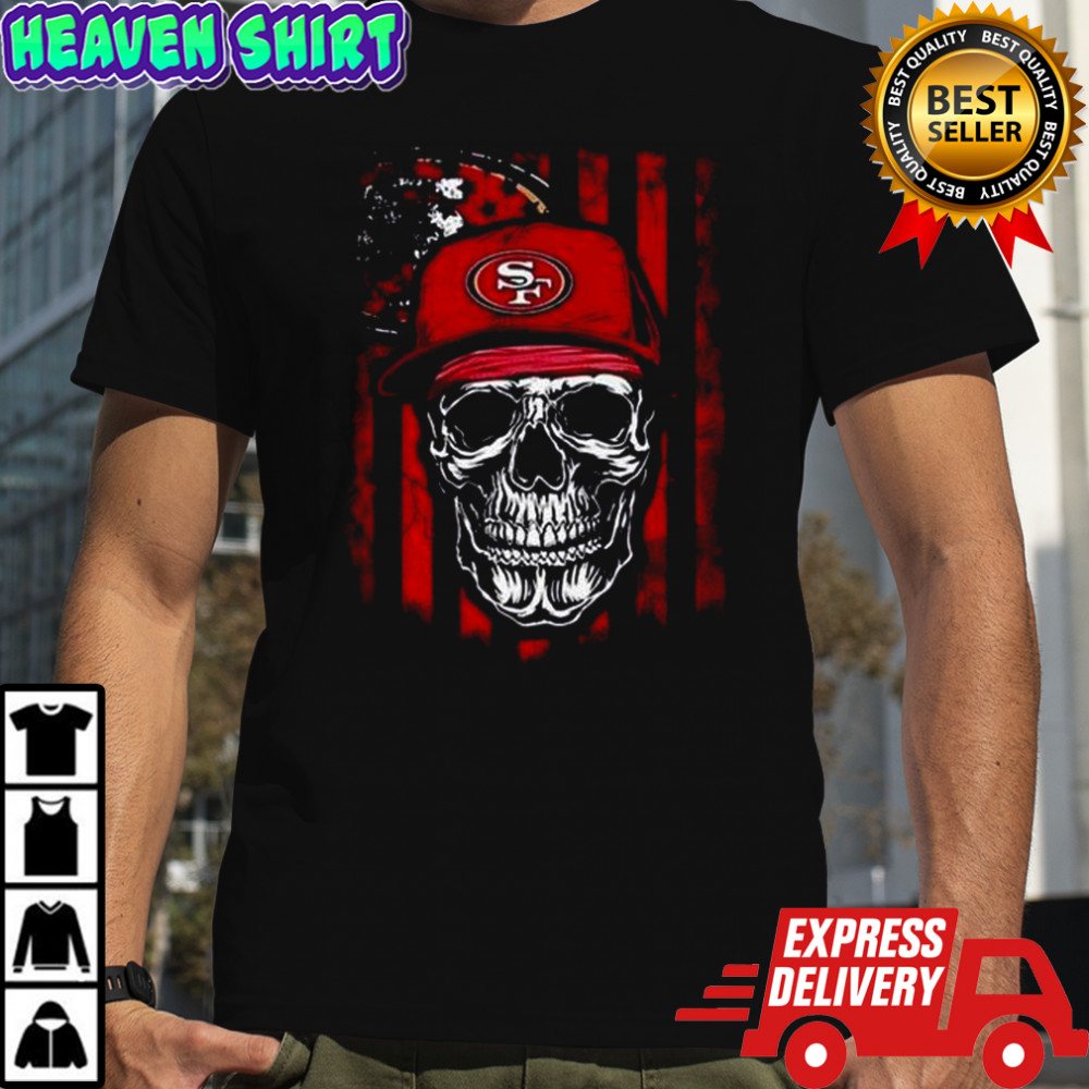 San Francisco 49ers NFL Skull American Flag Footaball Lover T-Shirt