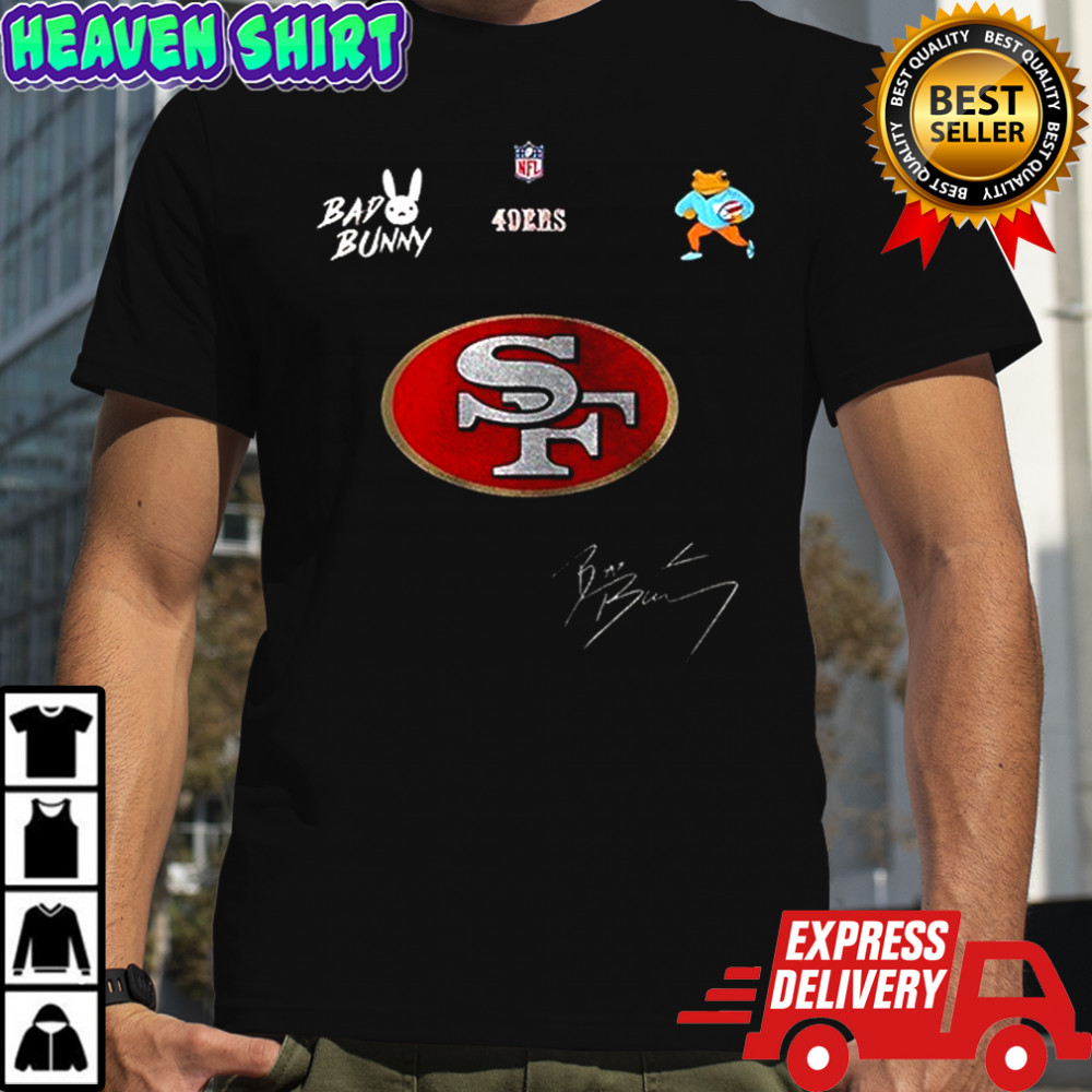 San Francisco 49ers x Bad Bunny Benito football mascot signature shirt