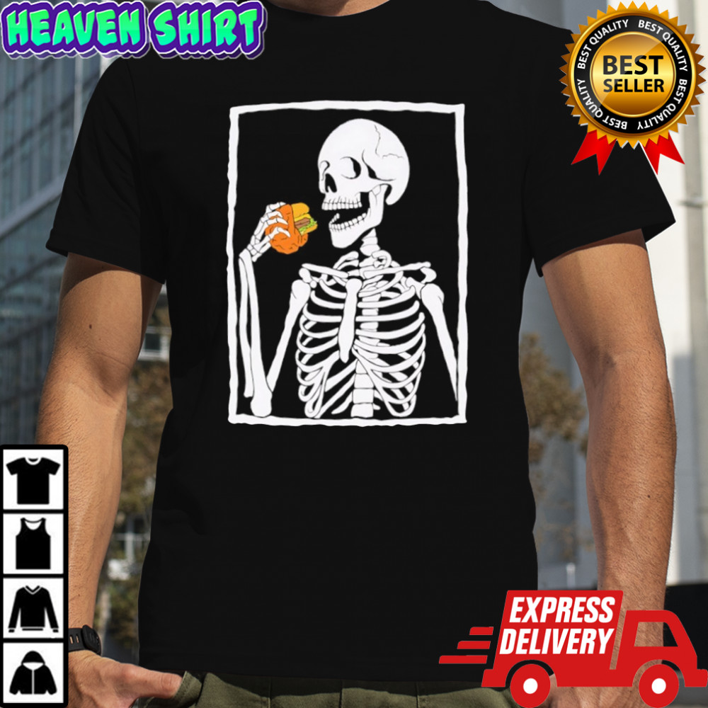 Skeleton eating hamburger shirt