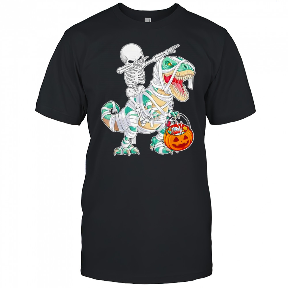 Skeleton Riding Dancing Dab Dinosaur Trex Halloween shirt
