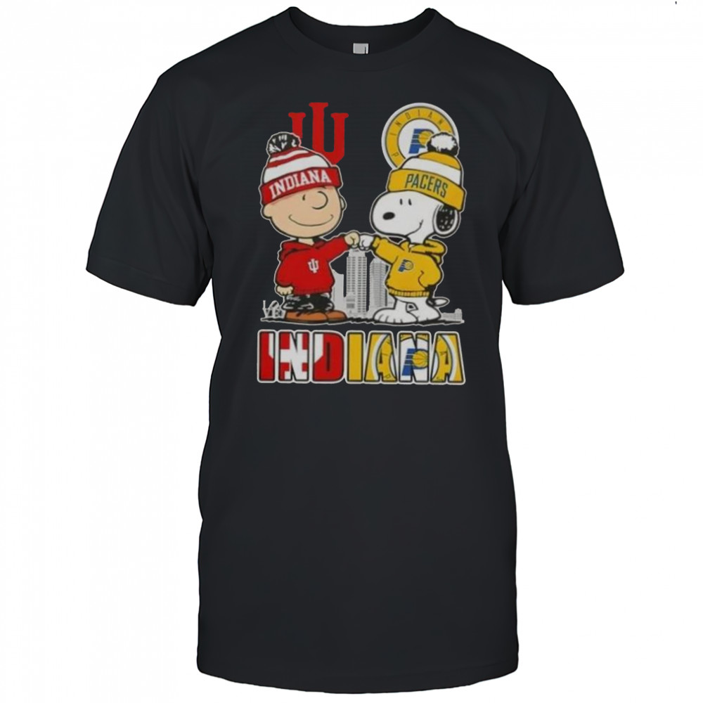 Snoopy And Charlie Brown Indiana Sports Hoosiers X Pacers Skyline T-Shirt