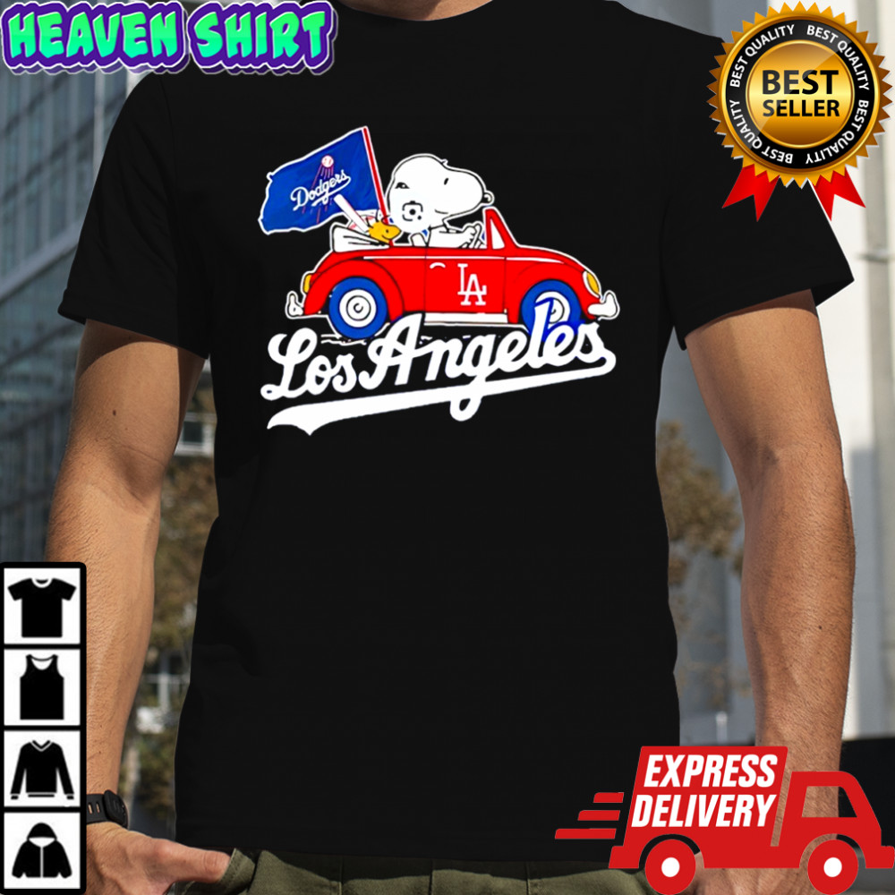 Snoopy and Woodstock driving car Los Angeles Dodgers shirt