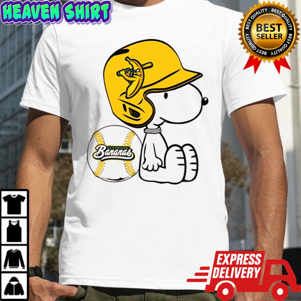 Snoopy wearing Savannah Bananas helmet logo shirt