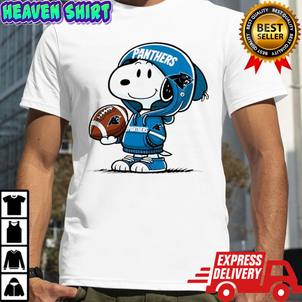 Snoopy wears Carolina Panthers hoodie logo shirt