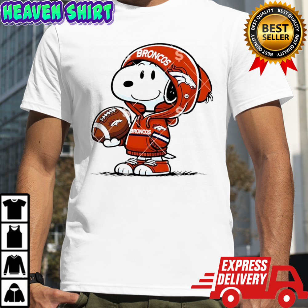 Snoopy wears Denver Broncos hoodie logo shirt