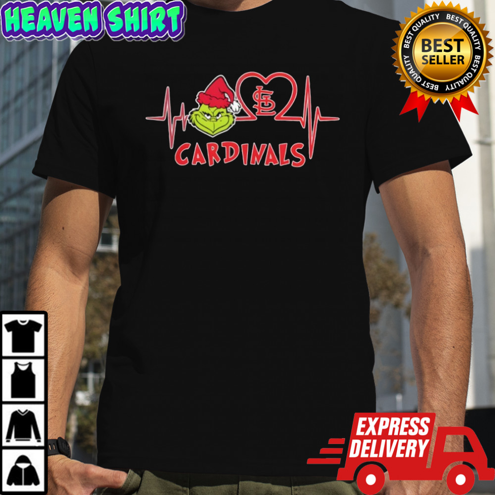 St Louis Cardinals x Grinch Santa Heartbeat Love Logo Merry Christmas Shirt