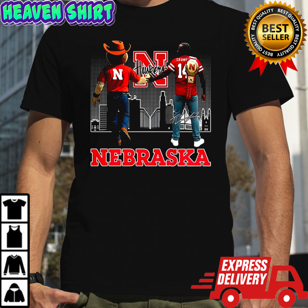 Terence Crawford and Herbie Husker Nebraska Cornhuskers football skyline signature shirt