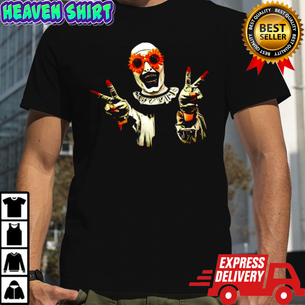 Terrifier Art The Clown flowers glasses graphic shirt