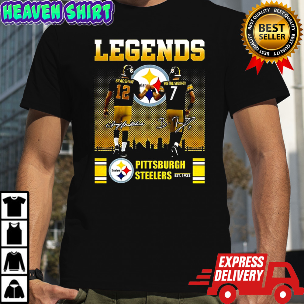 Terry Bradshaw and Ben Roethlisberger Pittsburgh Steelers football legends signature shirt