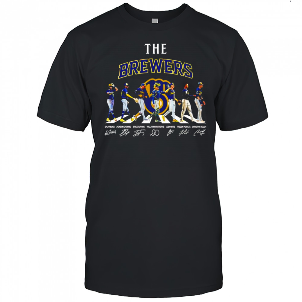 The Milwaukee Brewers signatures players depicted Abbey Road cover shirt