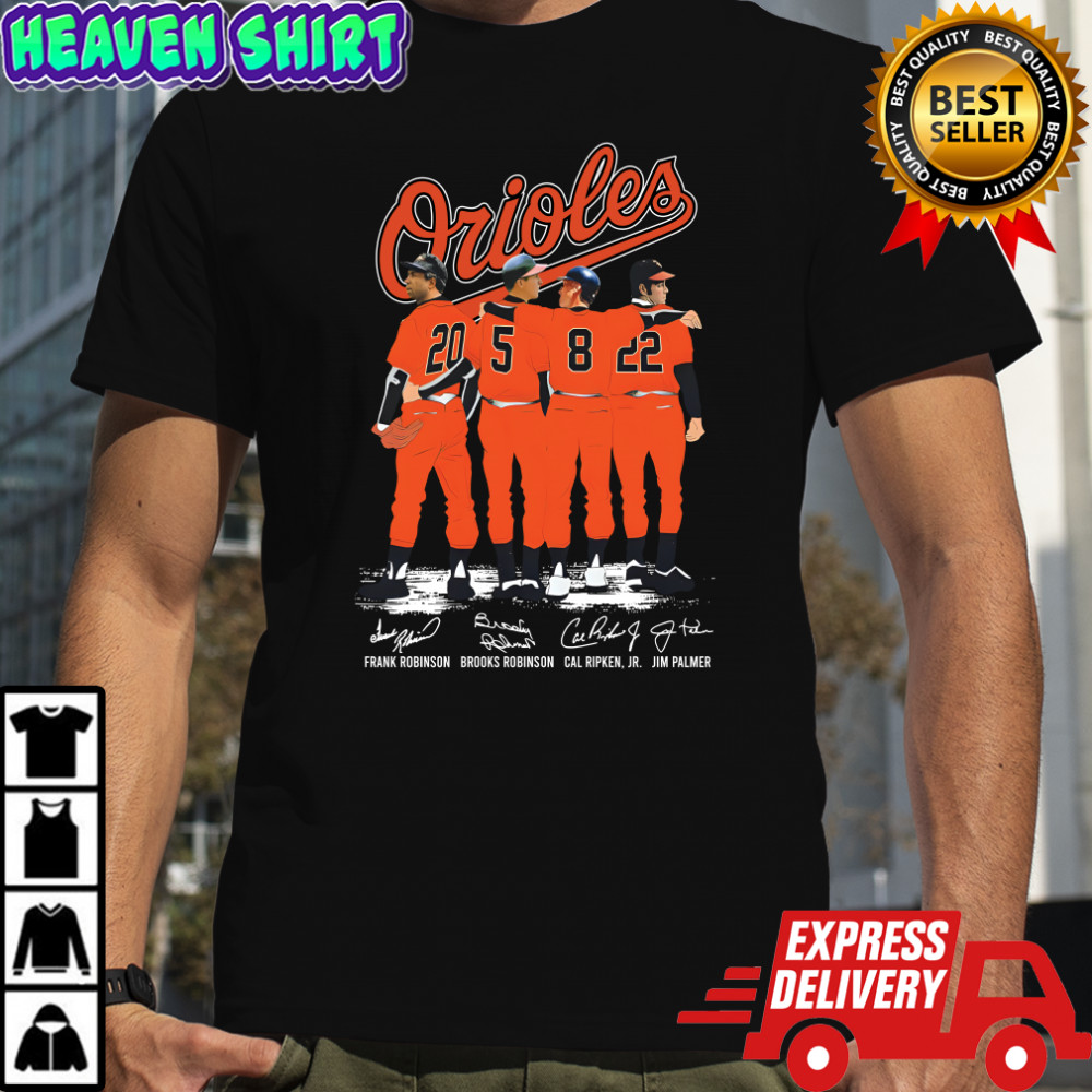 The Orioles Frank Robinson Brooks Robinson Cal Ripken Jr And Jim Palmer Signatures Shirt