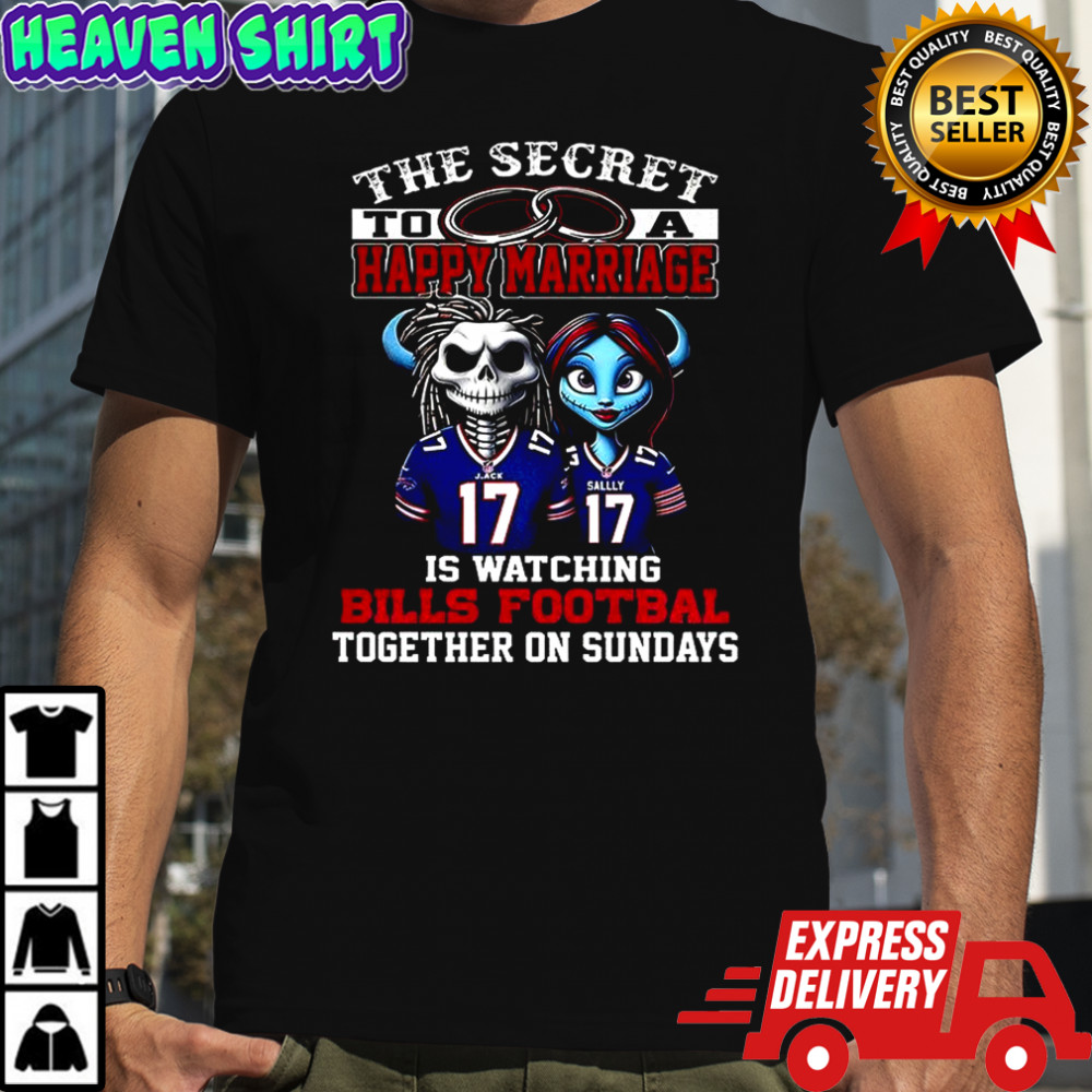 The secret to happy marriage to a is watching Bills football together on sundays Halloween shirt