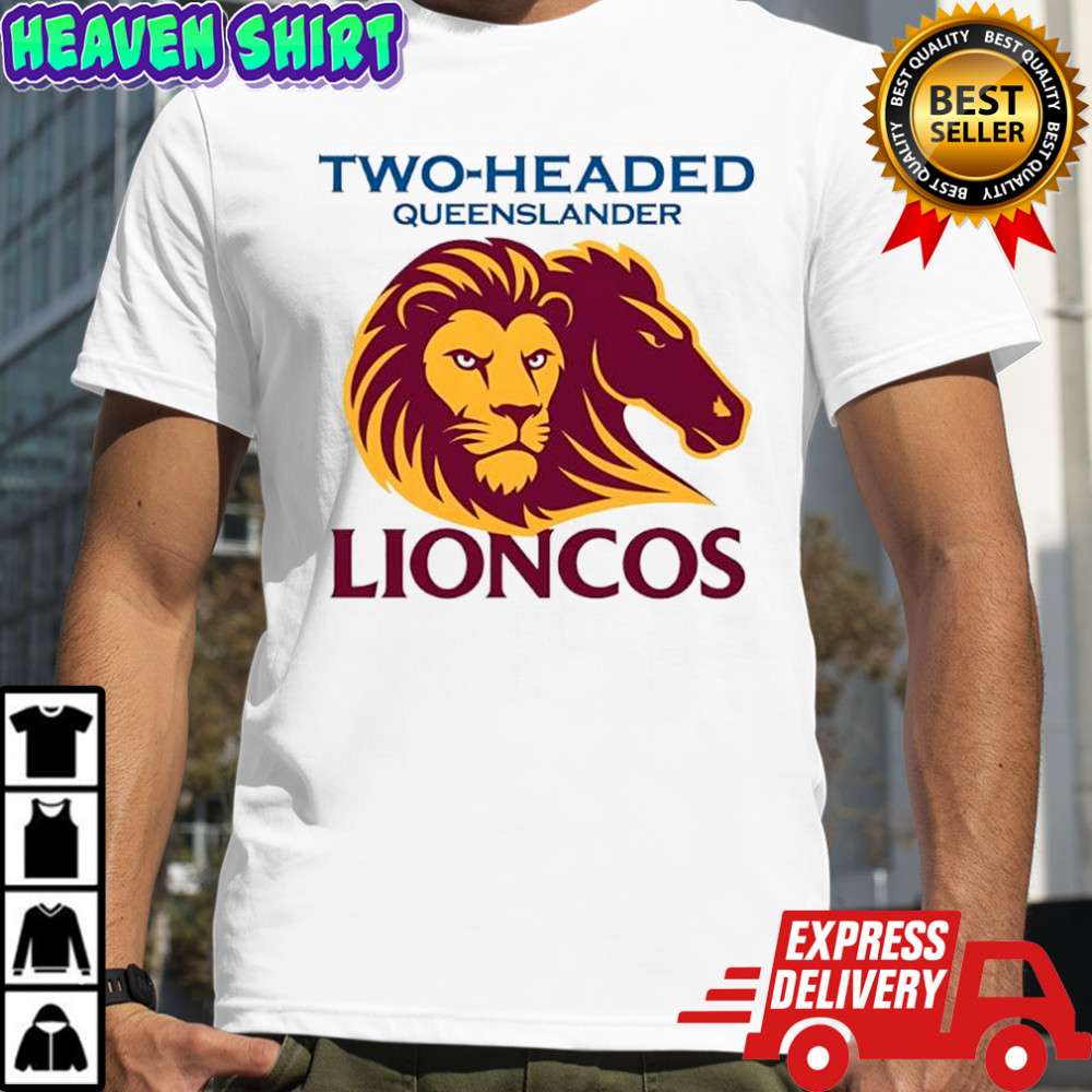 Two Headed Queenslander Lioncos Brisbane Bears and Fitzroy Lions logo shirt