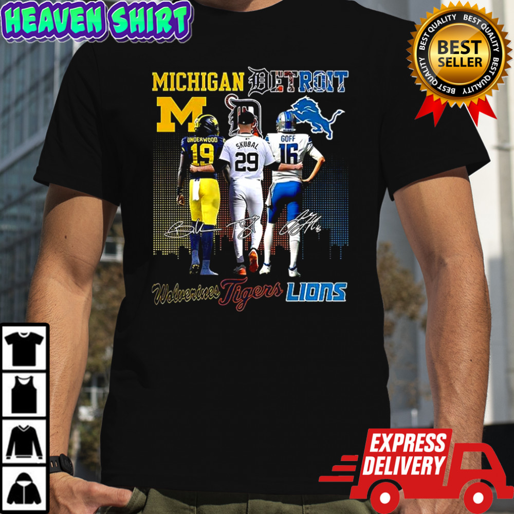Underwood Michigan Wolverines Skubal Detroit Tigers Goff Detroit Lions signature shirt