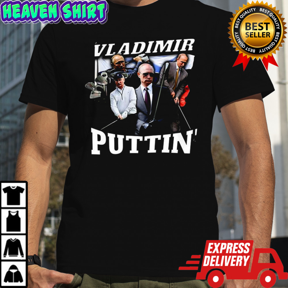 Vladimir Puttin’ Putin playing golf flag satirical shirt
