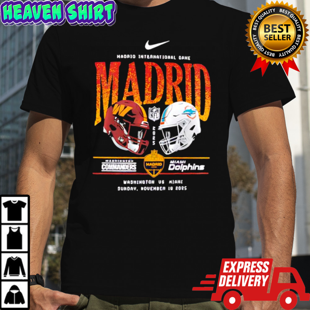 Washington Commanders vs Miami Dolphins Nike International Games Madrid 2025 helmet logo shirt