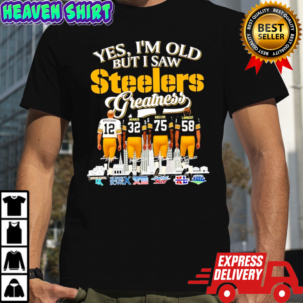 Yes i’m old but i saw Pittsburgh Steelers legendary players signatures Super Bowl logo shirt