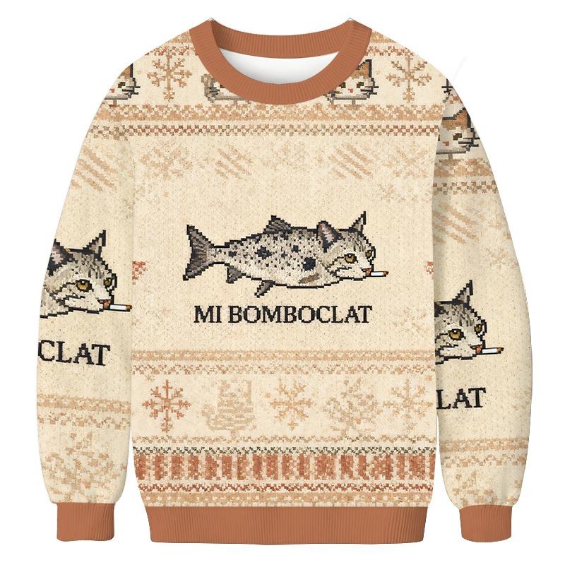 Bomboclat Fish Cat Meme Christmas Ugly Sweatshirt