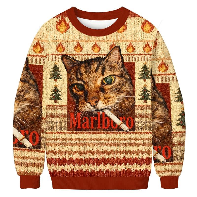 Funny Smoking Cat Meme Christmas Ugly Sweatshirt