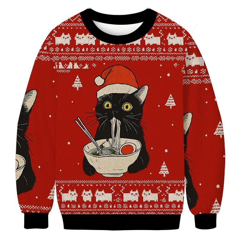 Funny Taking a Cat to Eat Ramen Christmas Ugly Sweatshirt
