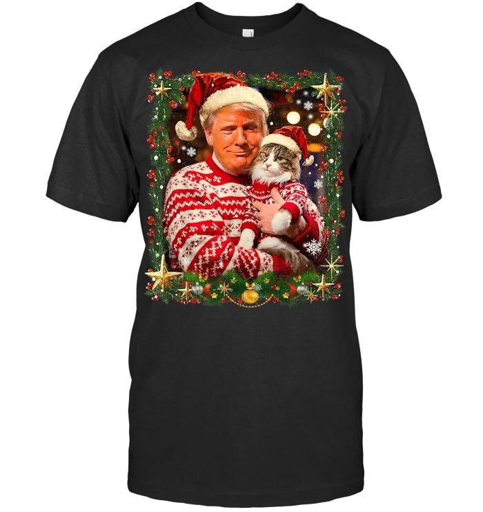 Funny Trump Christmas Sweater for Cat Lovers Ugly Xmas Sweatshirt