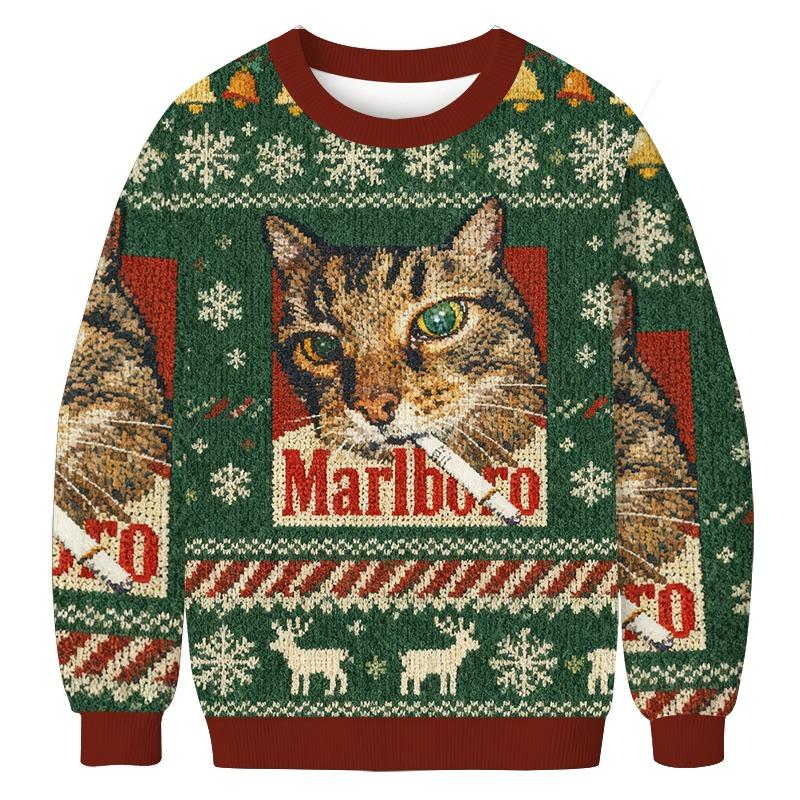 Green Funny Smoking Cat Meme Christmas Ugly Sweatshirt