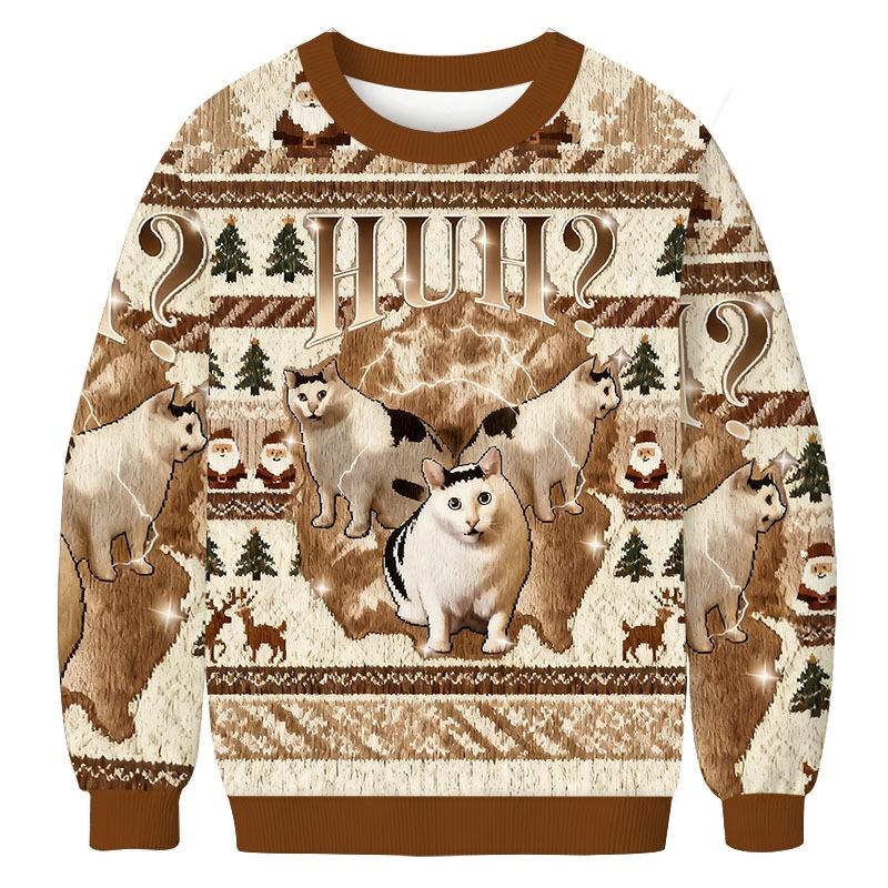 Huh Cat Chonky Ben Meme Christmas Ugly Sweatshirt