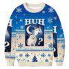 Huh Cat Funny Dank Meme Moon Christmas Ugly Sweatshirt
