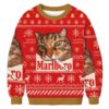 Red Funny Smoking Cat Meme Christmas Ugly Sweatshirt