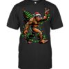 Santa Bigfoot Christmas Tree Xmas Lights Funny Sasquatch T Shirt