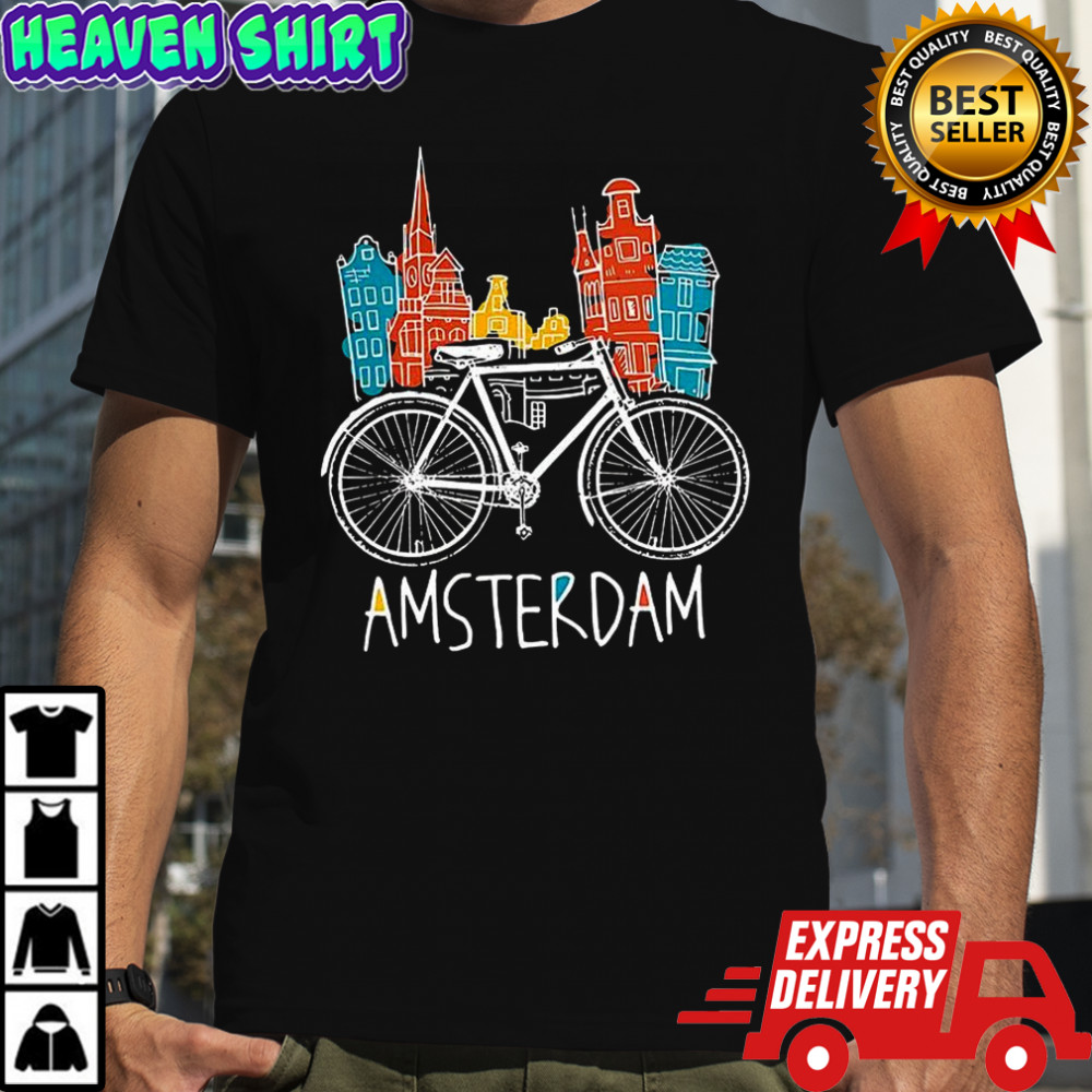 Amsterdam cycling skyline sketch shirt