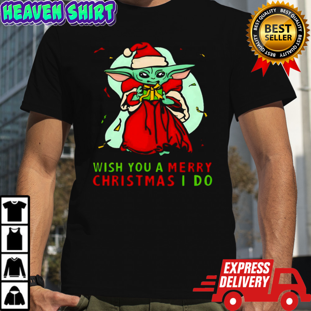 Baby Yoda Santa hat wish you a Merry Christmas I do shirt
