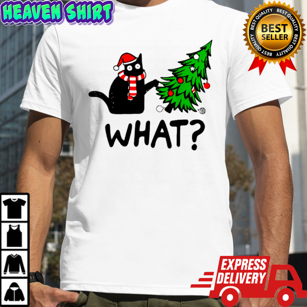 Black Cat Gift Pushing Christmas Tree Over Cat What shirt