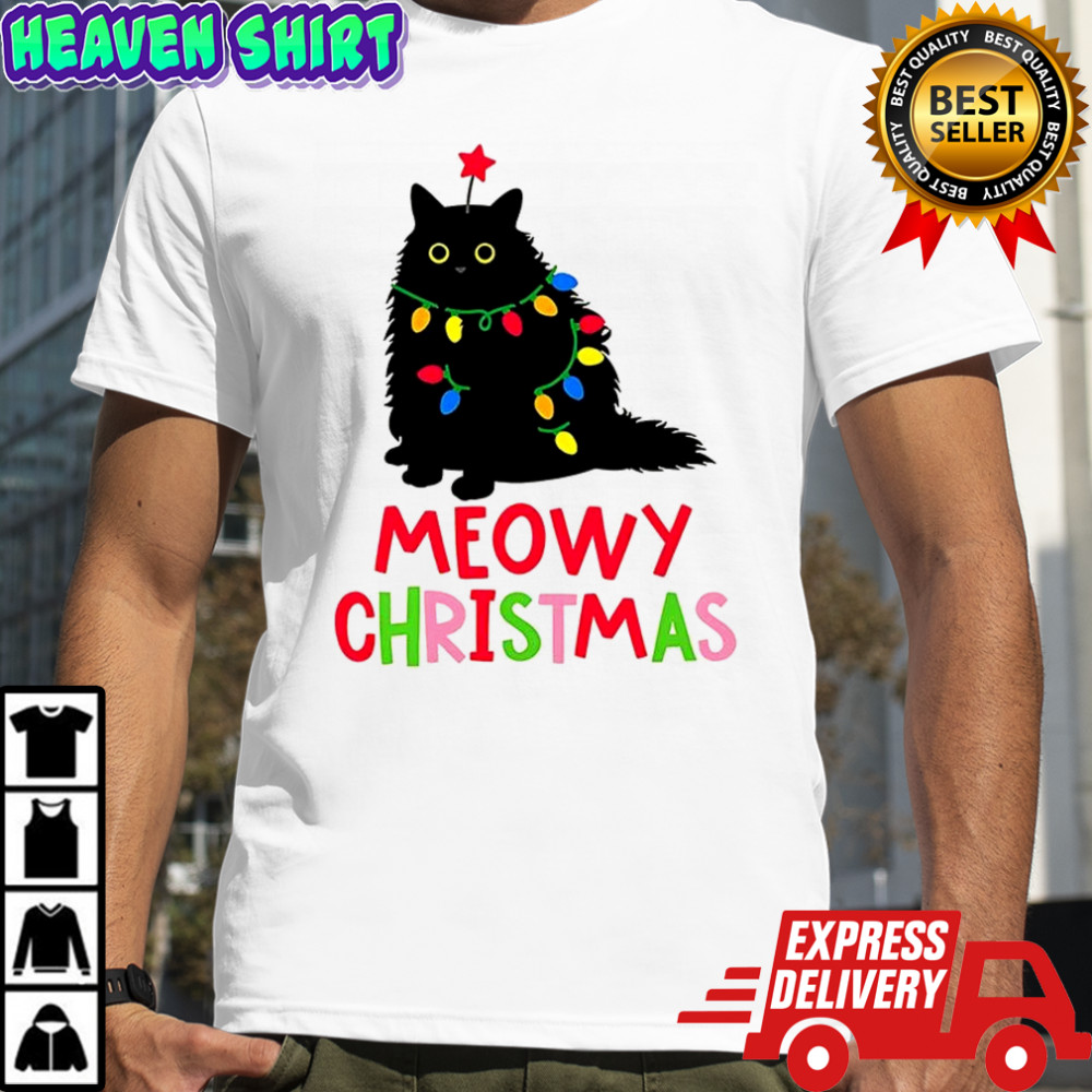 Black cat Meowy Christmas shirt