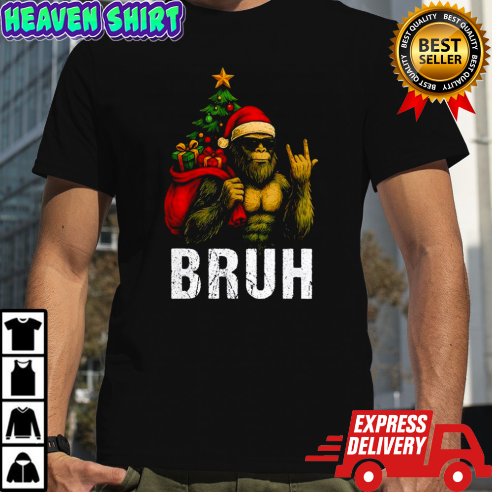 Bruh Bigfoot Christmas Funny Christmas Tree Xmas Sasquatch shirt