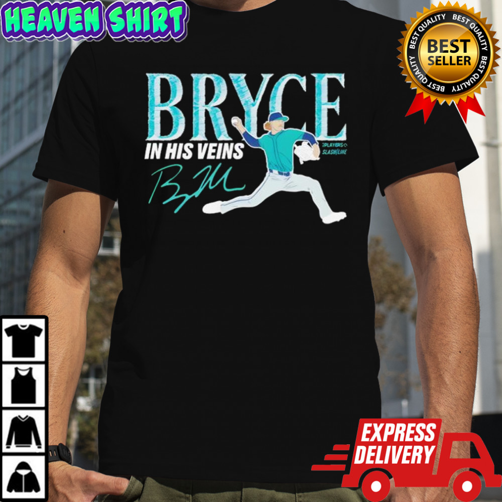 Bryce Miller in his Veins signature shirt