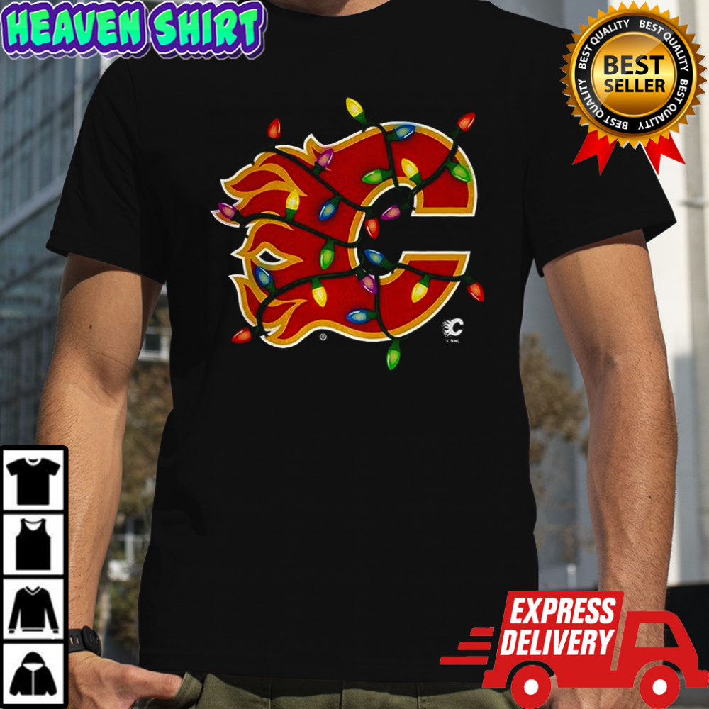 Calgary Flames logo Holiday Merry Christmas lights shirt