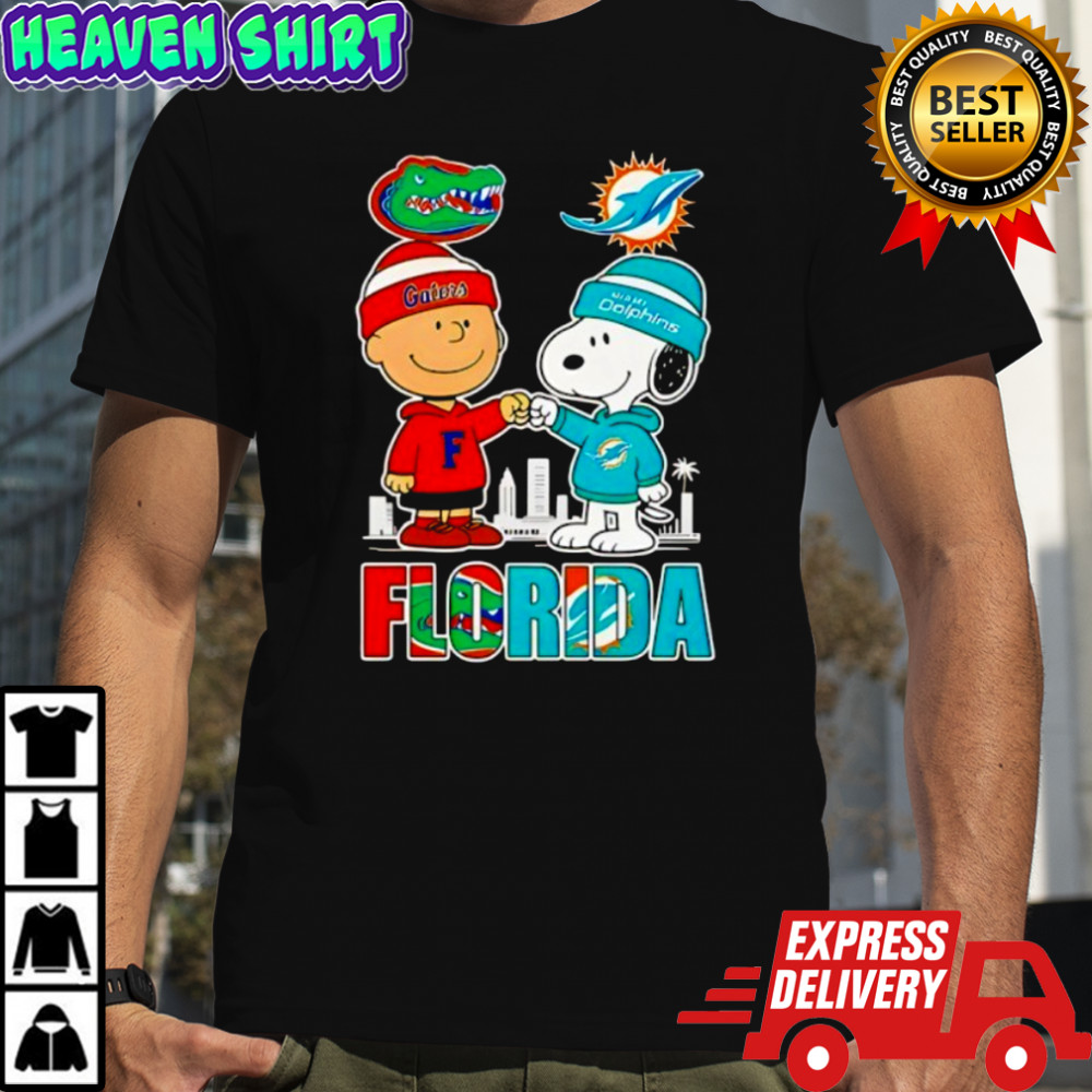 Charlie Brown Florida Gators And Snoopy Miami Dolphins Shirt