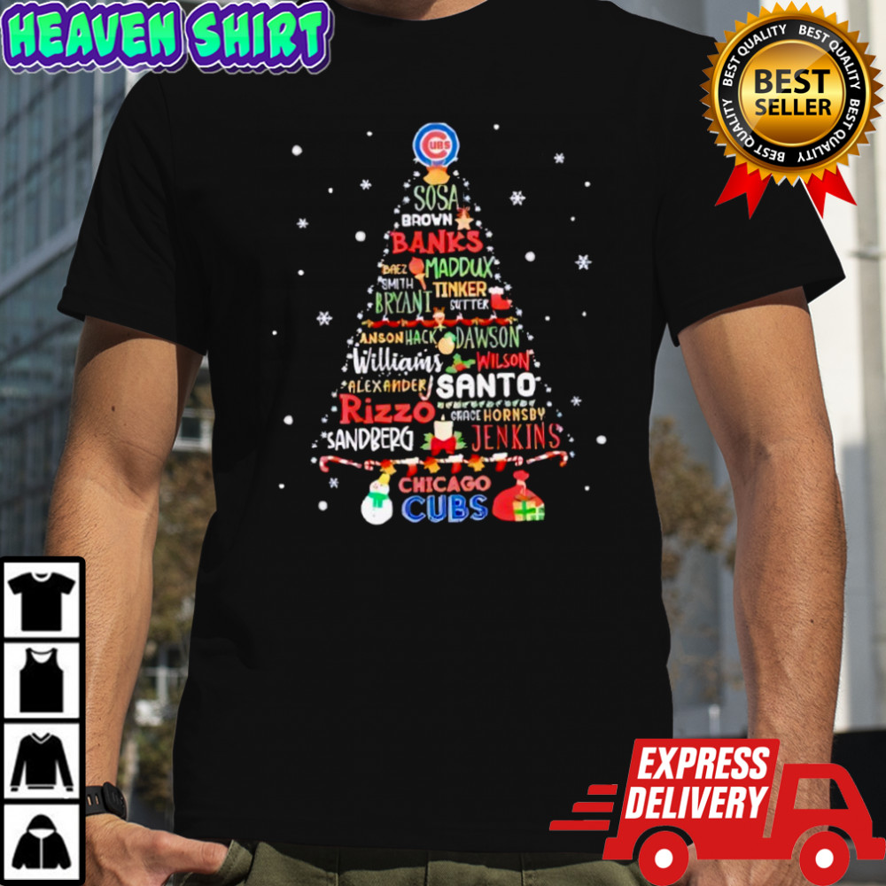 Chicago Cubs MLB name players tree Christmas 2025 shirt