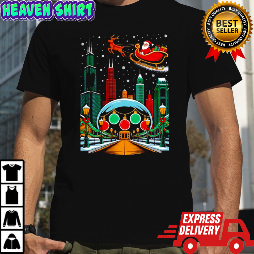Chicago skyline with Santa’s sleigh christmas shirt