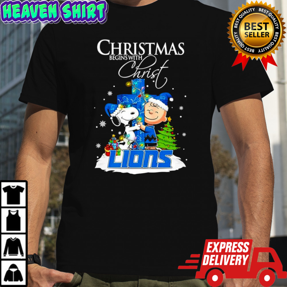 Christmas begins with Christ Detroit Lions x Snoopy and Charlie Brown shirt