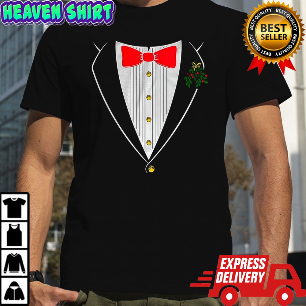 Christmas Tuxedo bow and mistletoe shirt