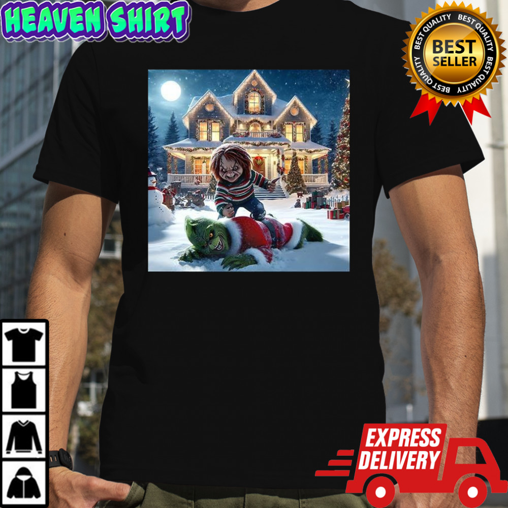 Chucky chases after The Grinch horror Christmas shirt
