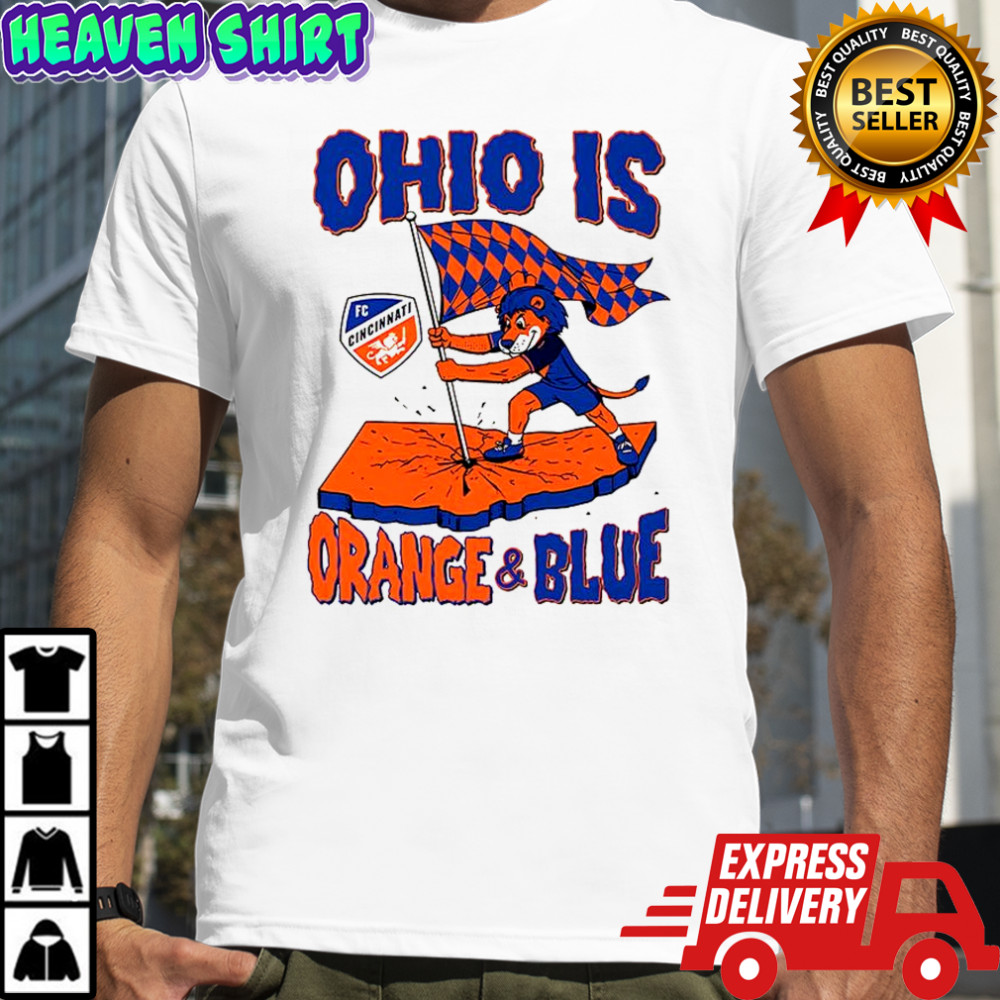 Cincinnati FC Ohio is Orange and Blue flag mascot shirt